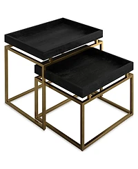 Simpli Home Macy Solid Mango Wood 2 Pc Nesting Table in Black, Gold