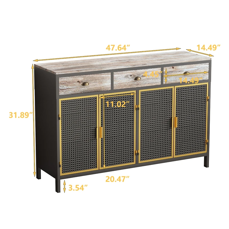 4 Doors Modern Sideboard With 3 Top Drawers, Freestanding Sideboard Storage Cabinet Entryway