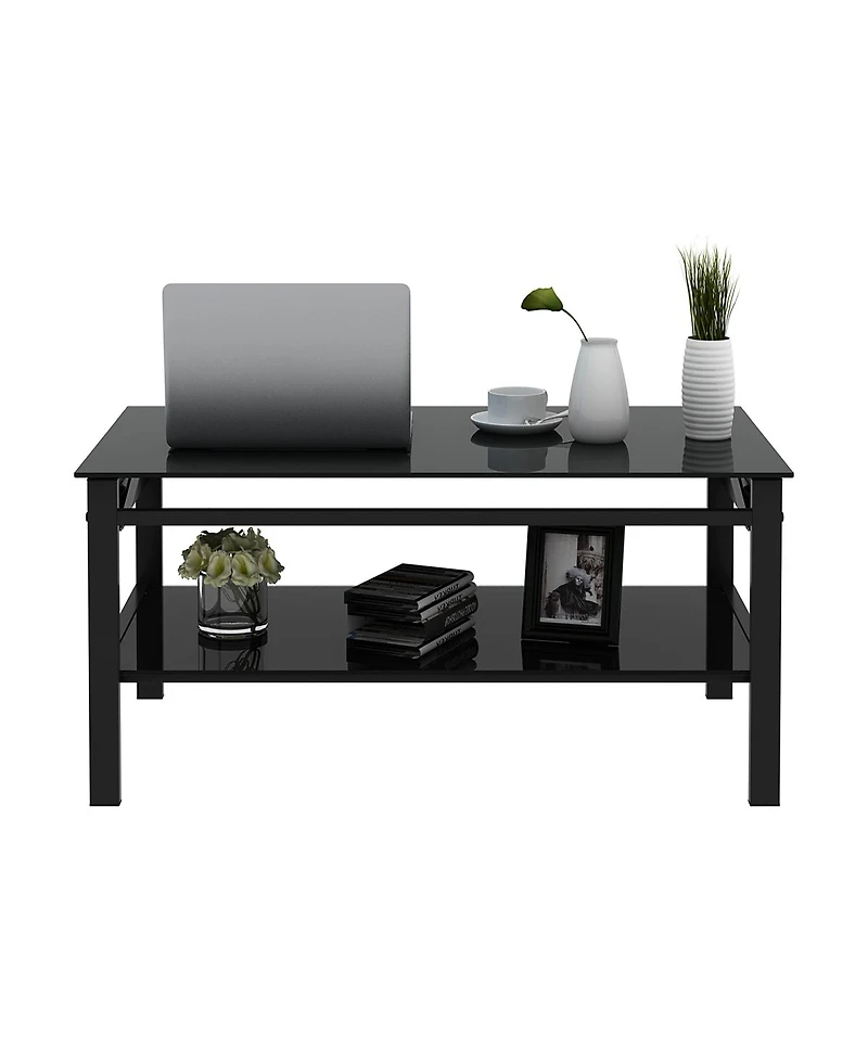 Streamdale Furniture 2-Layer Black Glass Coffee Table