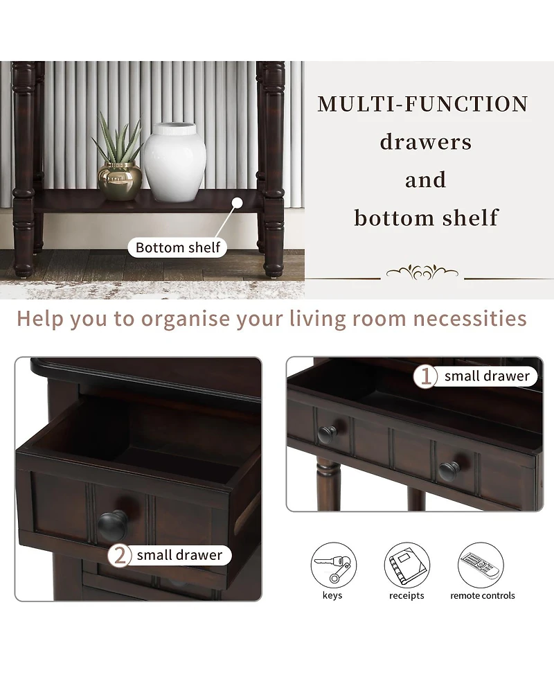 Streamdale Furniture Narrow Console Table, Slim Sofa Table With Three Storage Drawers And Bottom Shelf