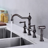 Streamdale Furniture Bridge Dual Handles Kitchen Faucet With Pull-Out Side Spray