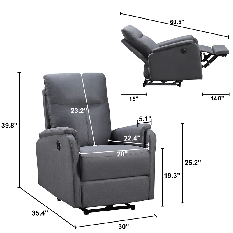 Simplie Fun Power Recliner Chair With Usb Charge Port, Recliner Single Chair