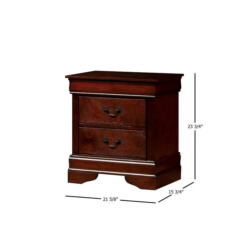 Simplie Fun 1 Piece Nightstand Cherry Finish Louis Philippe Solid Wood English Dovetail Construction Nickel