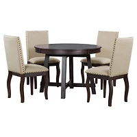 Simplie Fun Farmhouse Dining Set - Round Table + 4 Chairs