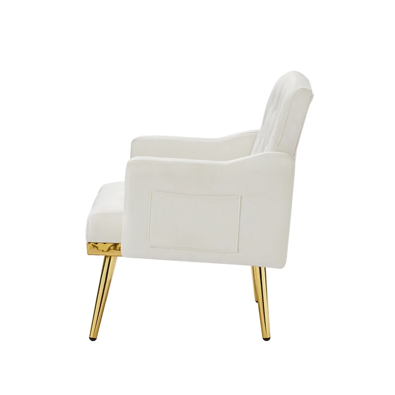 Streamdale Furniture Cream Velvet Armchair With Metal Legs
