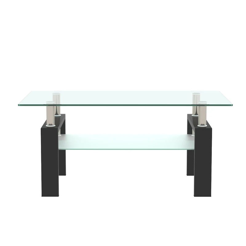 Modern Black Glass Coffee Table Set for Living Room