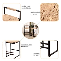 Streamdale Furniture Water Hyacinth Woven Bar Stools with Back Support