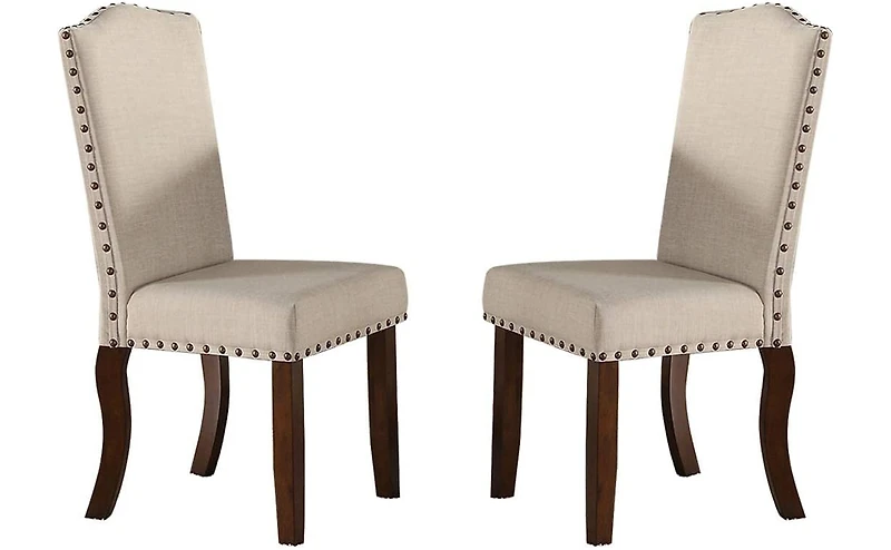 Streamdale Cream Upholstered Dining Chairs Set of 2 with Nailheads