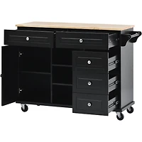 Streamdale Mobile Kitchen Cart with Rubber Wood Desktop and 5 Draws - 53" Length