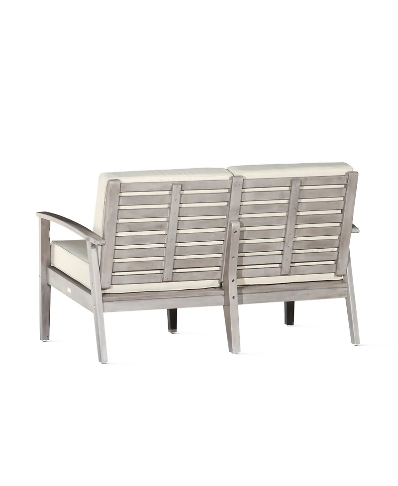 Simplie Fun Eucalyptus Loveseat With Cushions, Silver Gray Finish, Dark Green Cushions