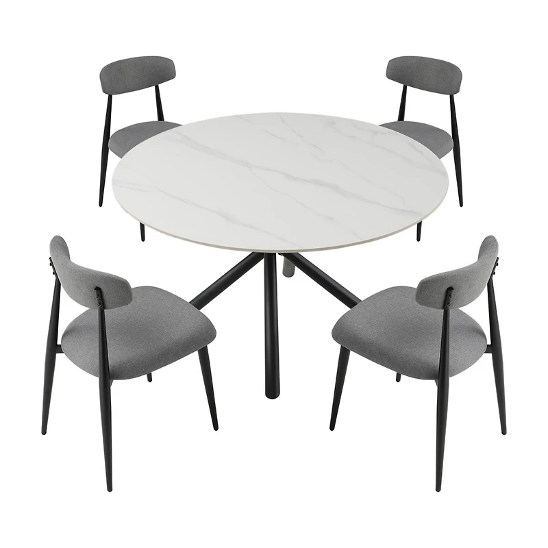 Streamdale Grey Upholstered Dining Chairs (6), Metal Legs
