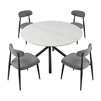 Streamdale Grey Upholstered Dining Chairs (6), Metal Legs