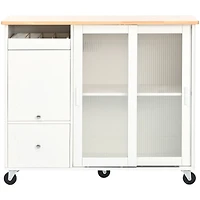 Streamdale Led Kitchen Island Cart with Drop Leaf & Storage