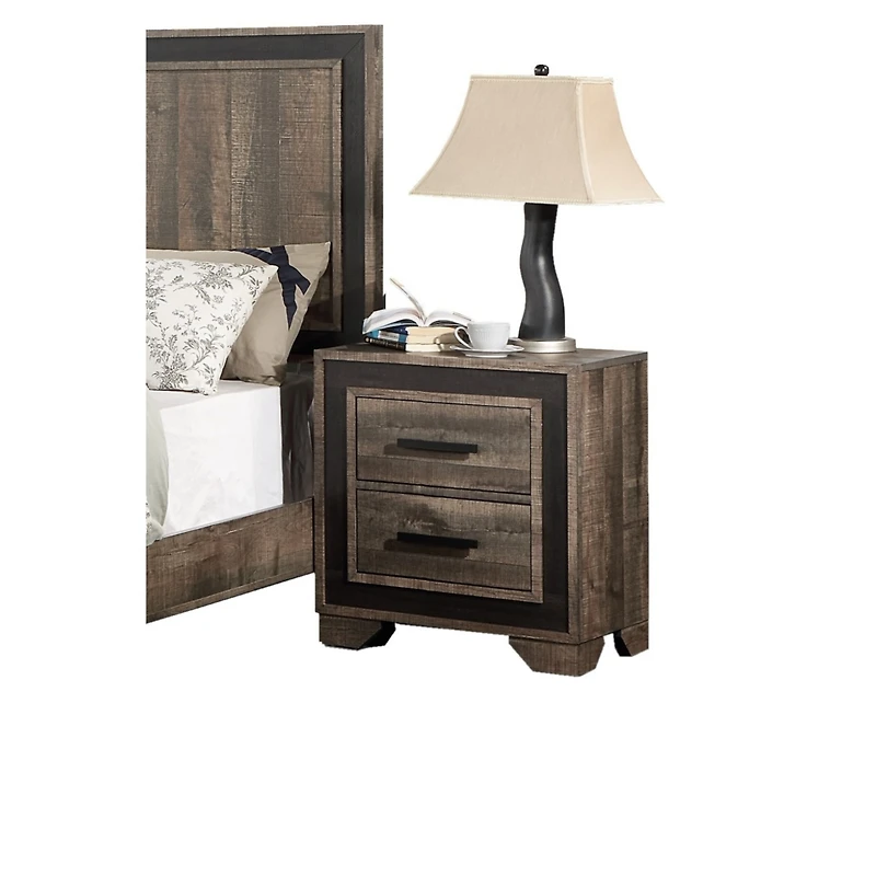 Simplie Fun Oak Finish 1 Piece Nightstand Paper Veneer Bedroom Furniture 2-Drawers Bedside Table