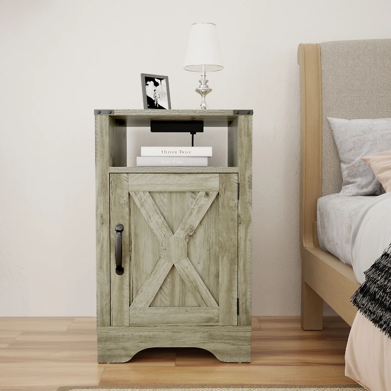 Streamdale Furniture Rustic Farmhouse End Table with Charging Station
