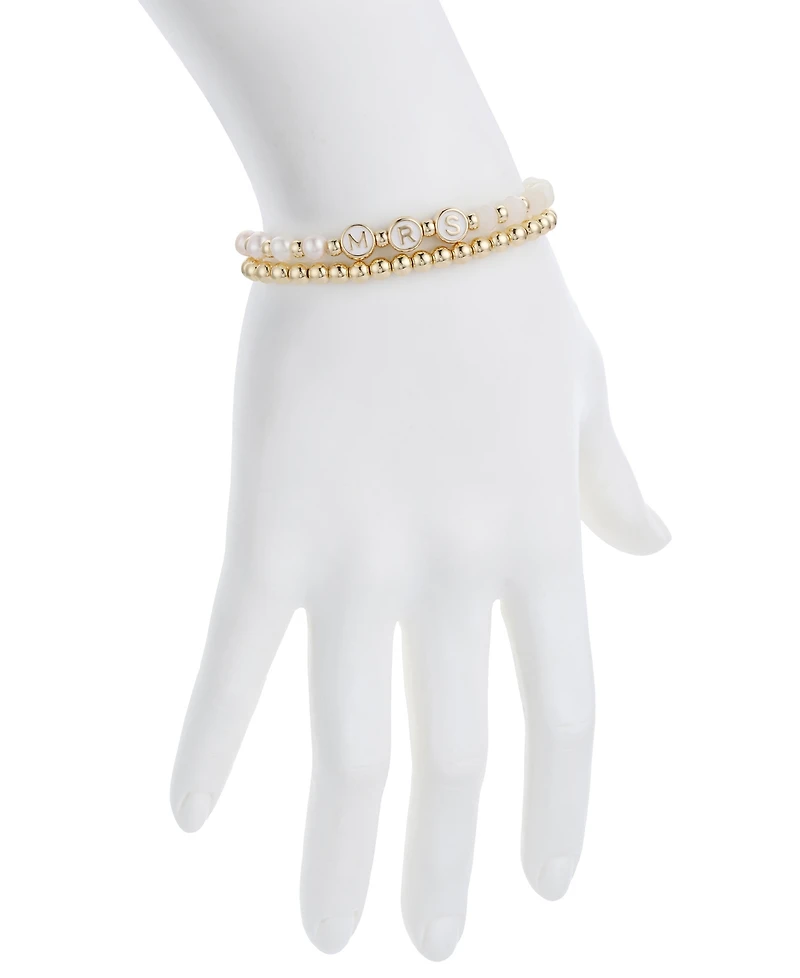Unwritten White Quartz and Freshwater Pearl Mrs Stone and Beaded Stretch Bracelet Set