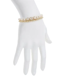Unwritten White Quartz and Freshwater Pearl Mrs Stone and Beaded Stretch Bracelet Set