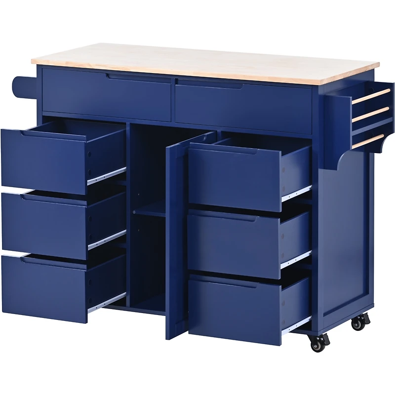 Streamdale 8-Drawer Kitchen Cart with Rubber Wood Countertop