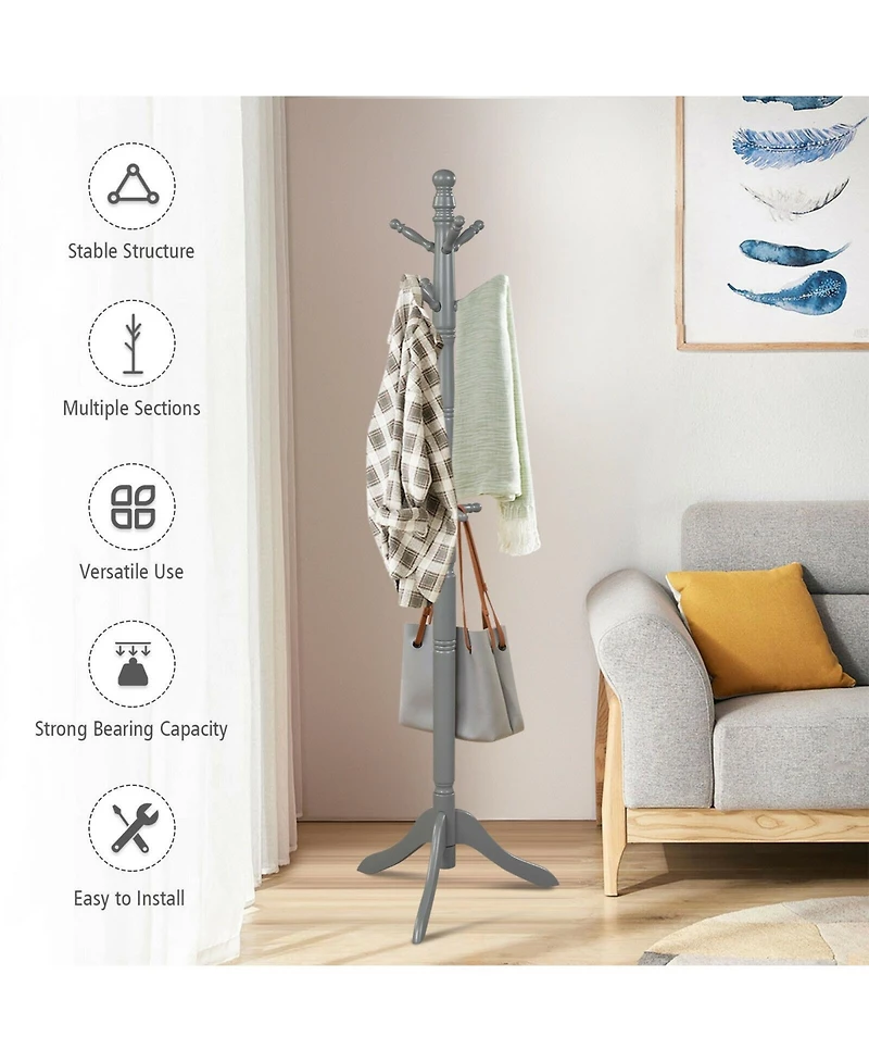 Slickblue Entryway Height Adjustable Coat Stand with 9 Hooks