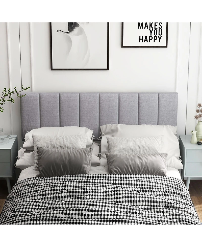 Slickblue Linen Upholstered Headboard with Solid Wood Legs and Adjustable Width