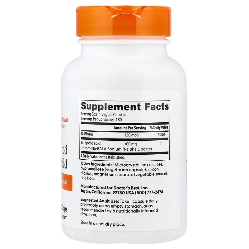 Doctor's Best Stabilized R-Lipoic Acid 100 mg - 180 Veggie Caps