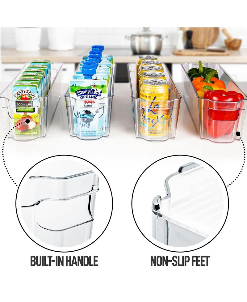 Zulay Kitchen 4 Pack Clear Refrigerator Organizer Bins - Narrow Fridge Organizers and Storage Clear