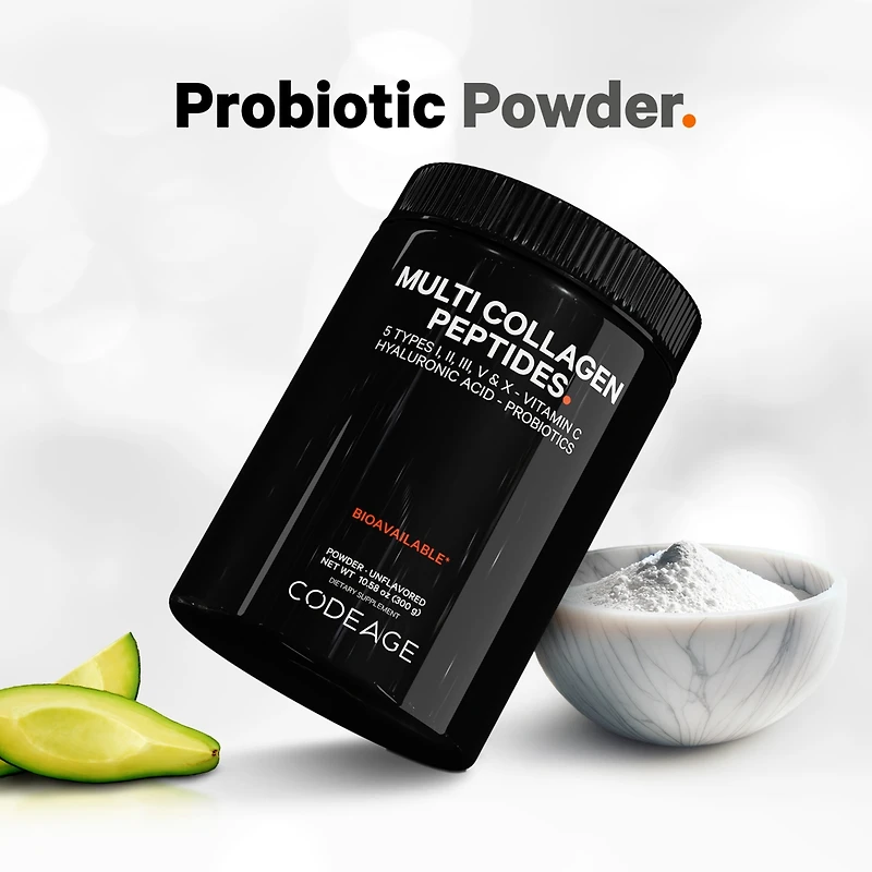 Codeage Multi Collagen Peptides Powder + Probiotics Black Edition, Vitamin C, Hyaluronic Acid Powder Supplement, Grass-Fed, Hydrolyzed, Zero Carbs, Ty