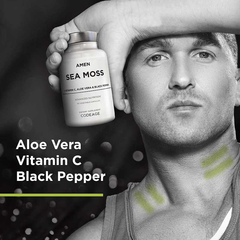 Amen Sea Moss Supplement - 1000mg Organic Irish Sea Moss, Bladderwrack, Burdock - Vitamin C, Aloe Vera, Black Pepper