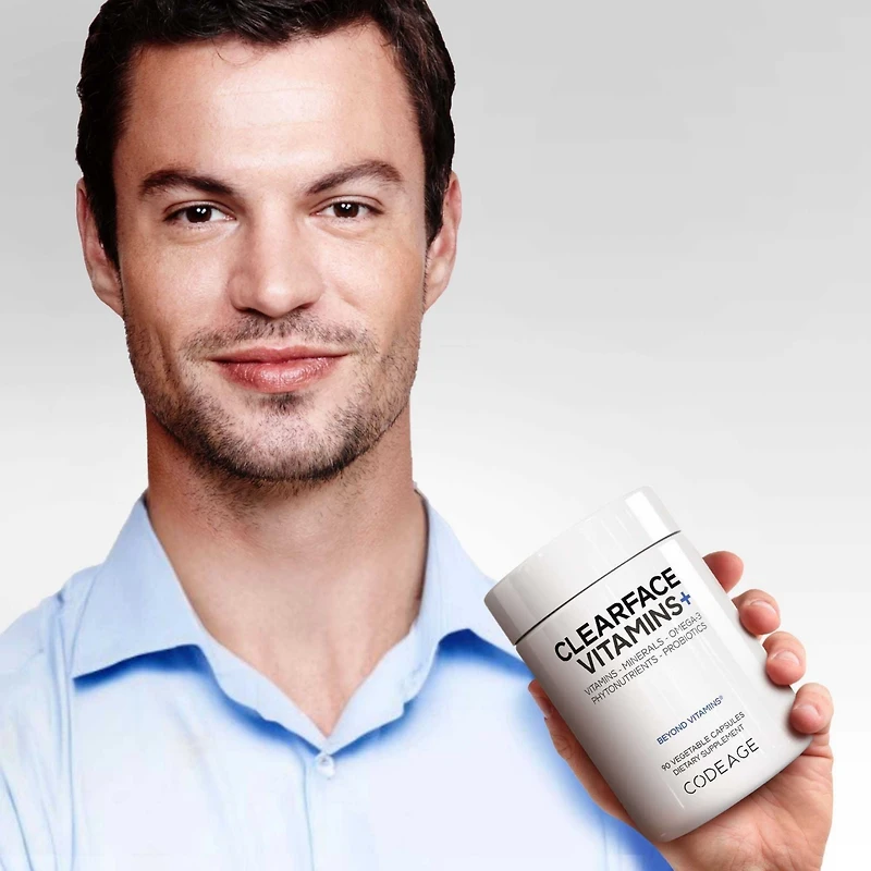 Codeage Clearface Pantothenic Acid, Niacin Supplement, Vitamins A, C, D3, E, Probiotics, Zinc, Riboflavin, Thiamin, L-Lysine Hcl & Omega-3, Niacinamid