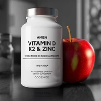 Amen Vitamin D, K2 & Zinc, Cholecalciferol D3 5000 Iu, Organic Whole Food Blend with Apple, Blueberry, Cranberry, Elderberry Powder Fruits, D3 K2 Vita