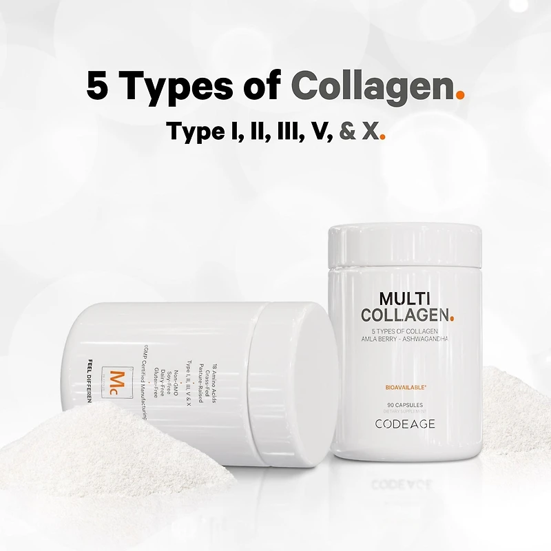Codeage Multi Collagen Peptides Protein Capsules, 5 Collagen Types, Grass-Fed & Hydrolyzed Bovine Collagen Pills Supplement, Ashwagandha, Amla Berry V