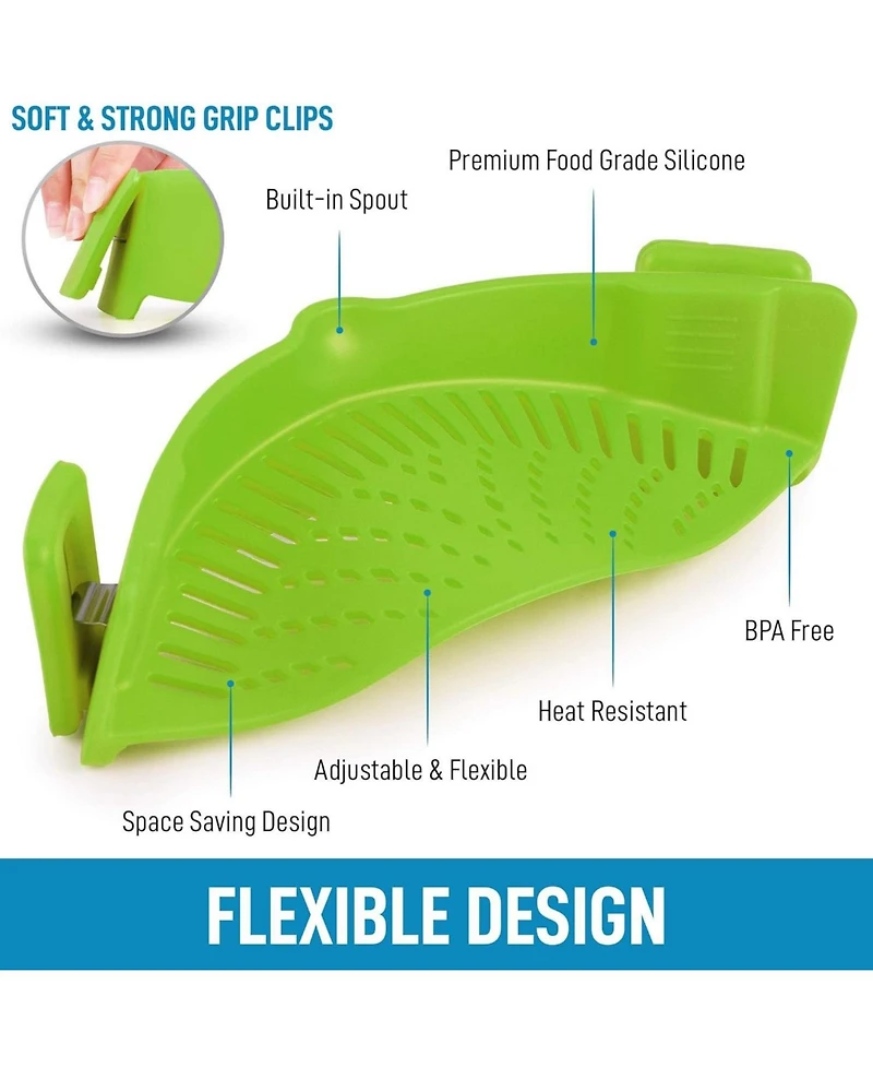 Silicone Pot Strainer - Adjustable Snap On For Most Pots & Pans