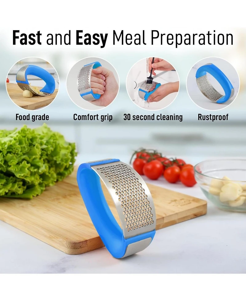 Stainless Steel Garlic Press Rocker Set - Premium Garlic Mincer Garlic Crusher with Peeler and Scraper