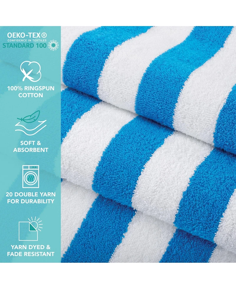 California Cabana Beach Towel (4 Pack, 30x70 in.), Striped, Soft Ringspun Cotton, Oversized Pool