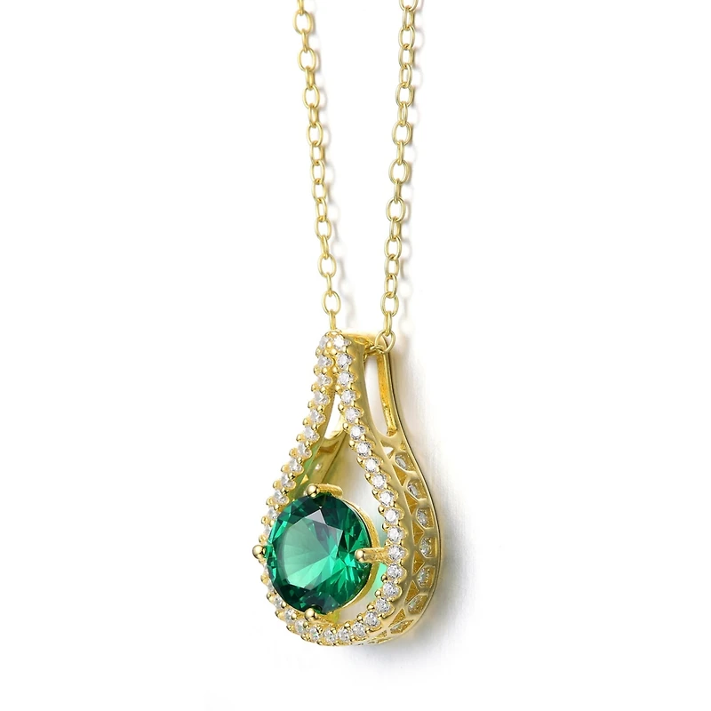 Sterling Silver 14K Gold Plated with Colored Cubic Zirconia Pendant Necklace