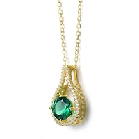 Sterling Silver 14K Gold Plated with Colored Cubic Zirconia Pendant Necklace