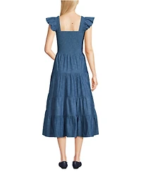 Lands' End Women's Chambray Smocked Dress with Ruffle Straps