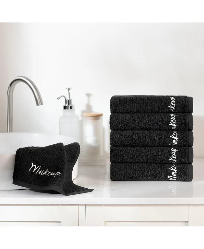 Host & Home Cotton Makeup Removal Wash Cloth With Embroidery (Pack of 6), 13x13, Black