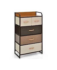 Sugift 4-Tier Organizer Tower Steel Frame Wooden Top Storage with 5-Drawer Dresser