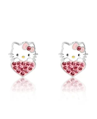 Sanrio Hello Kitty Enamel and Crystal Head on Heart Stud Earrings