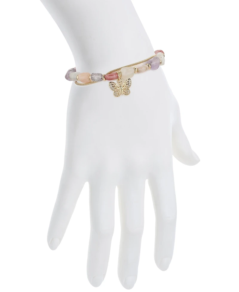 Unwritten Cubic Zirconia Multi Pink Stone Butterfly Bolo Bracelet
