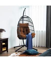 Inolait Patio Hanging Egg Chair with Stand Waterproof Cover and Folding Basket