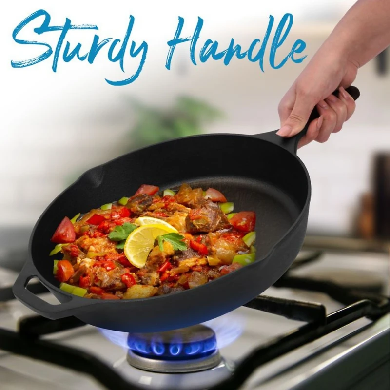 Heavy Duty Pre-Seasoned 12 Inch Iron Cast Skillet for Indoor & Outdoor Cooking - Grill, Stovetop, Induction, Oven & Campfire Safe