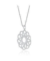 Sterling Silver White Gold Plated with Clear Cubic Zirconia Flower Pendant