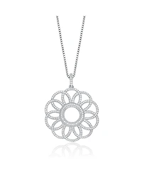 Sterling Silver White Gold Plated with Clear Cubic Zirconia Flower Pendant