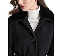 Dkny Women's Faux-Fur-Trim Single-Breasted Belted Coat