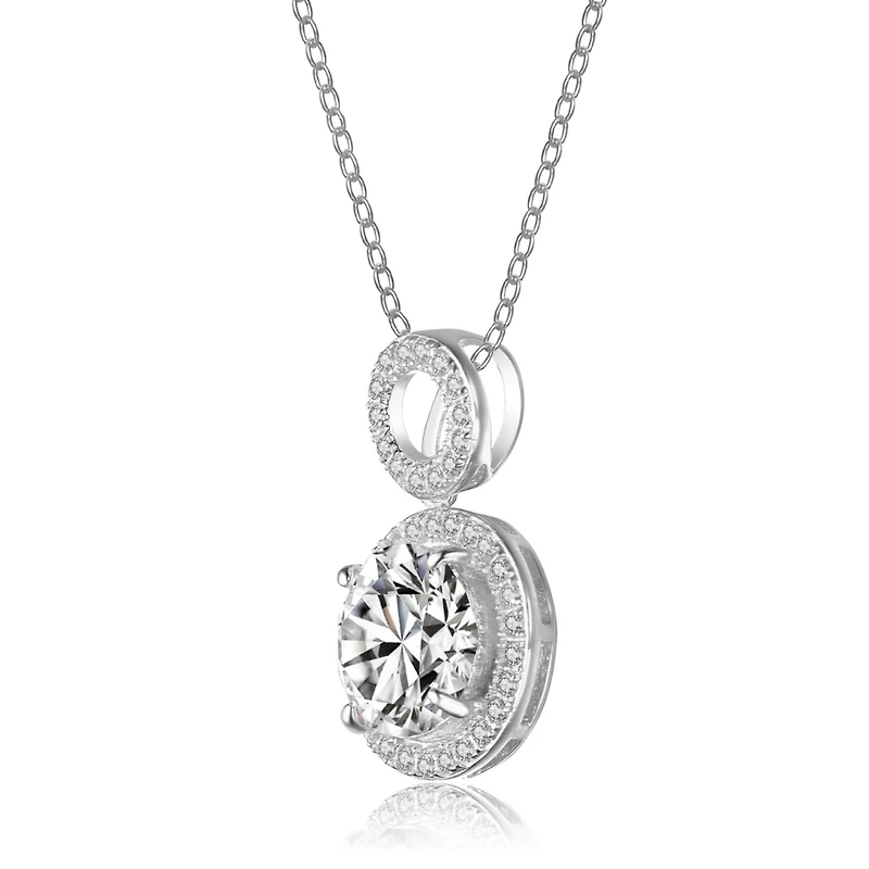 Sterling Silver Overlay Champagne Cubic Zirconia Double O Necklace