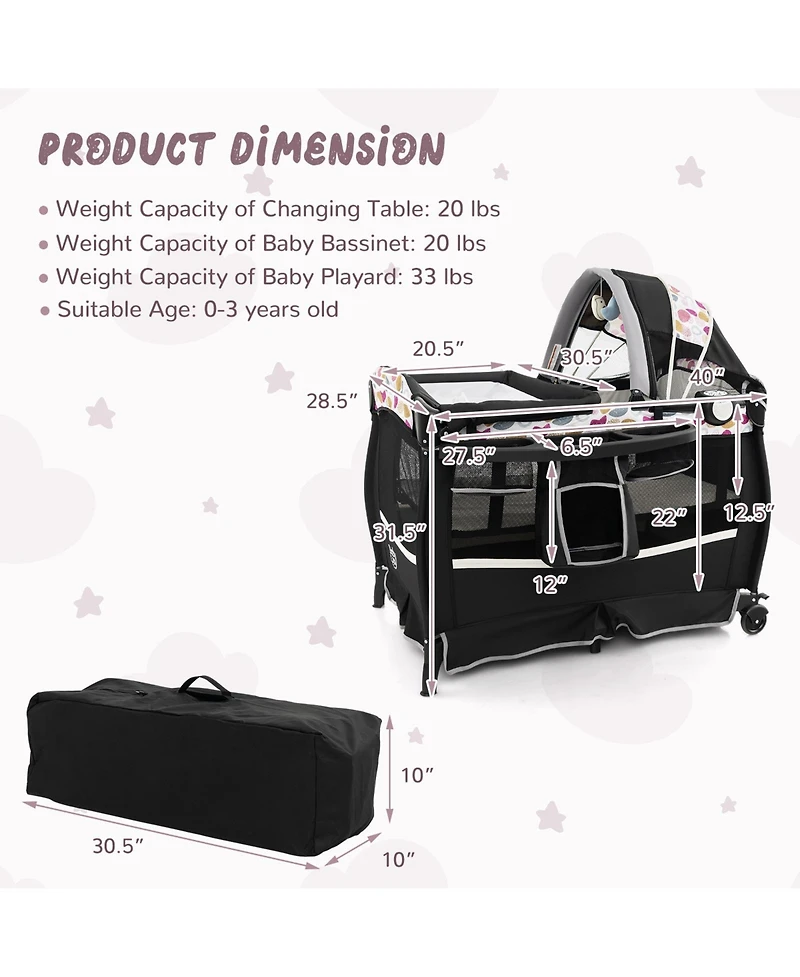 Slickblue Kids 4 in 1 Portable Pack and Play Nursery Center with Bassinet