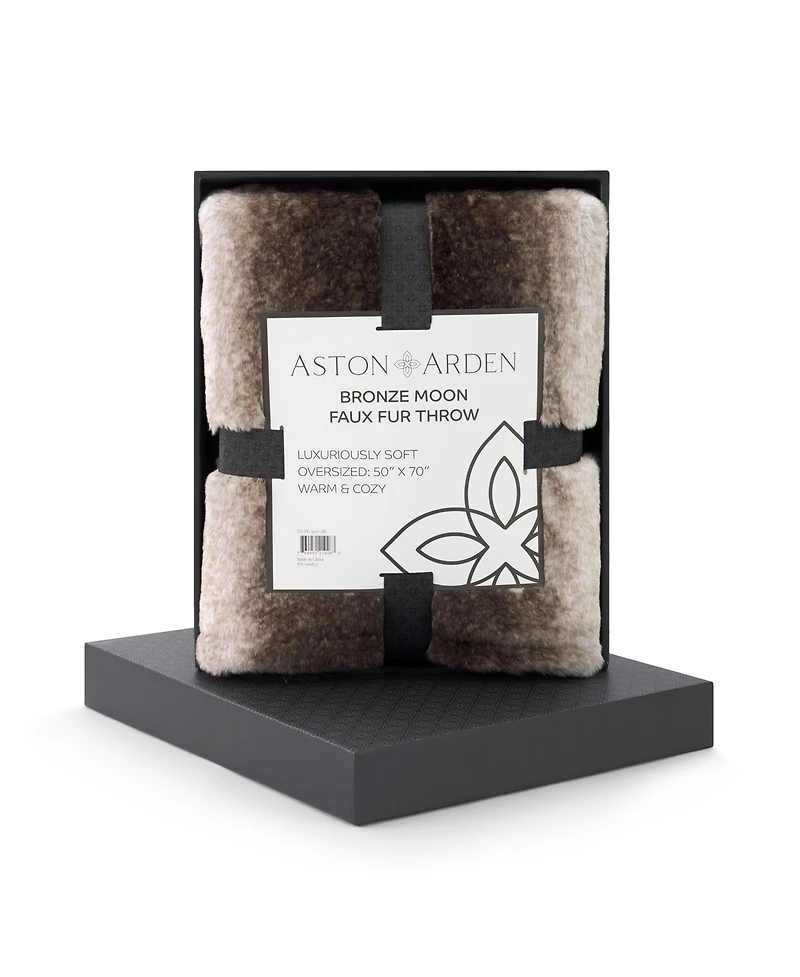 Aston & Arden Bronze Moon Faux Fur Throw Blanket, Soft, Furry Texture, Oversized Throw, 50x70, with Premium Gift Box