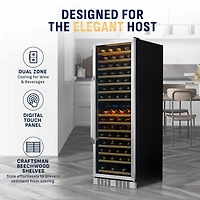 Newair 27" Built-in 160 Bottle Dual Zone Compressor Wine Fridge in Stainless Steel, Quiet Operation with Smooth Rolling Shelves